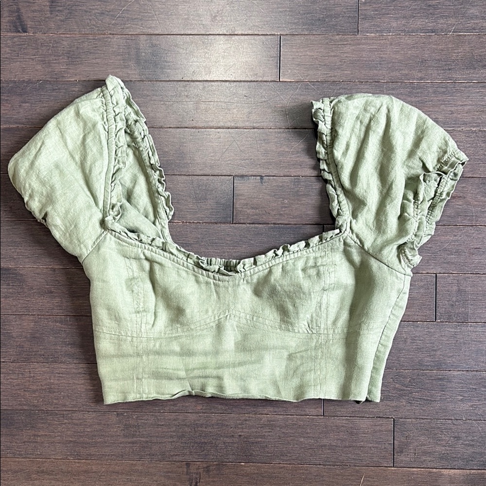 Green Wilfred Wander Women's Size S Linen Crop Top